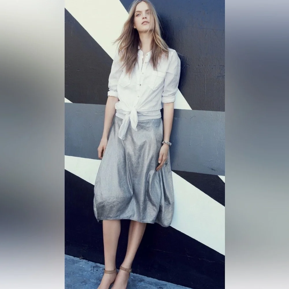 NWOT Eileen Fisher Silver Metallic Linen Blend Lantern Skirt Size L - Picture 6 of 13